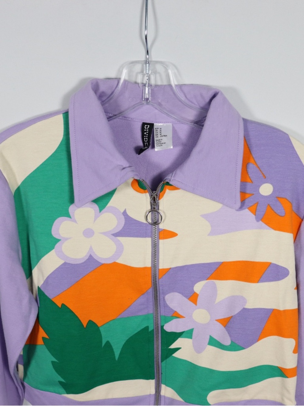 H&M Divided Cropped Zip Jacket Women’s Medium Floral Colorblock Y2K - Picture 3 of 7